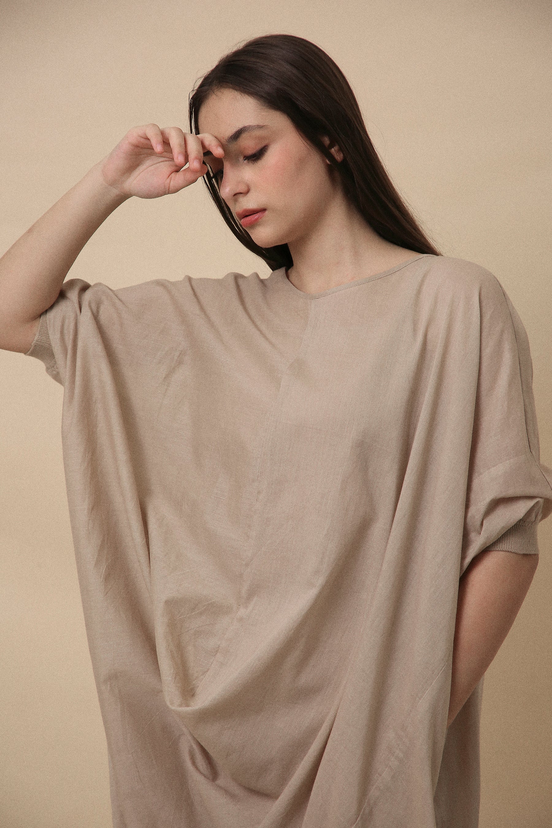 Sand Rib Mul Cowl Tunic Co-Ord Set (2 PCS)- Mati