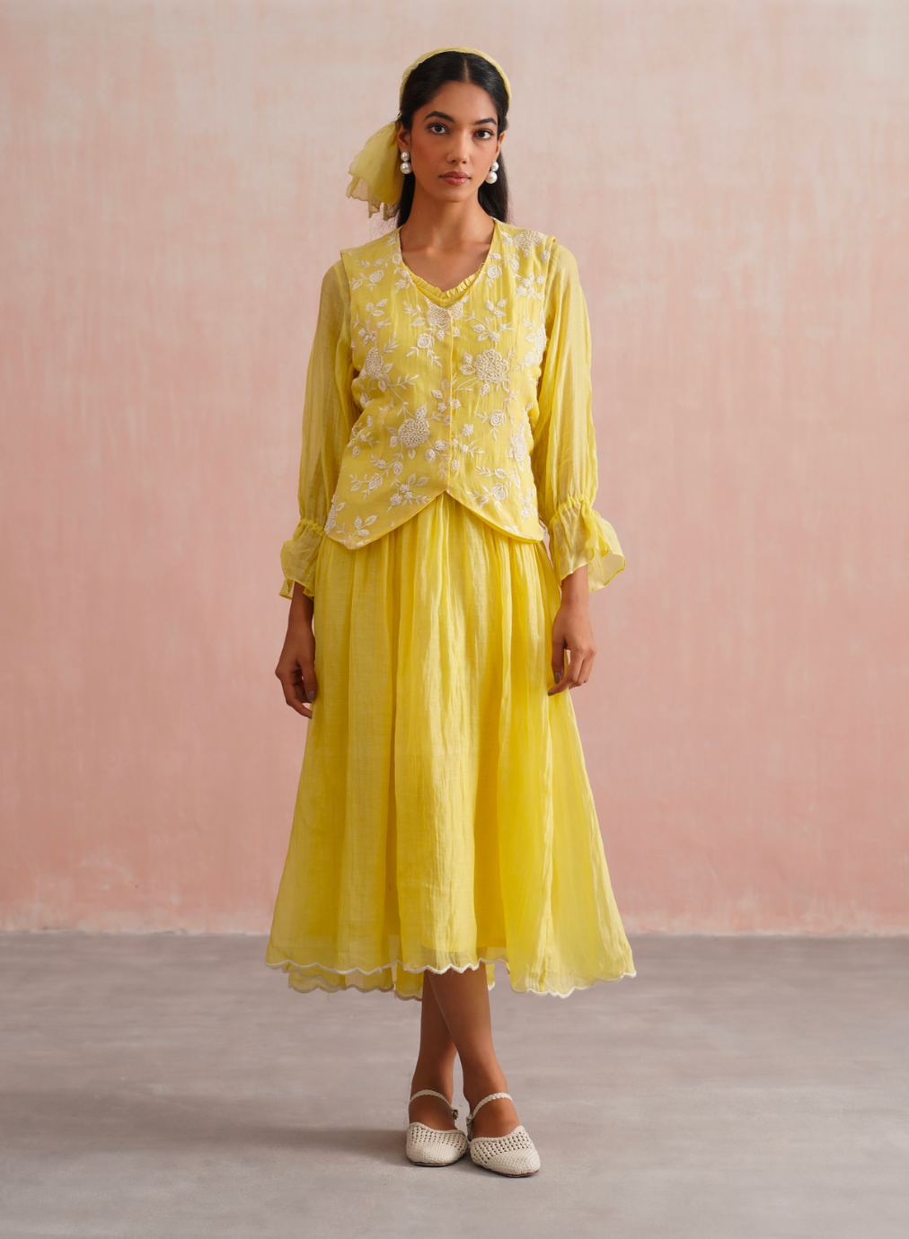 Ella Set – Lemon Yellow Embroidered (Rozmeher By Unnati Garg)