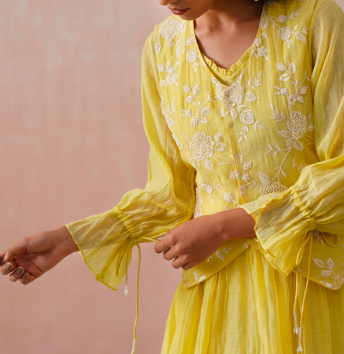 Ella Set – Lemon Yellow Embroidered (Rozmeher By Unnati Garg)