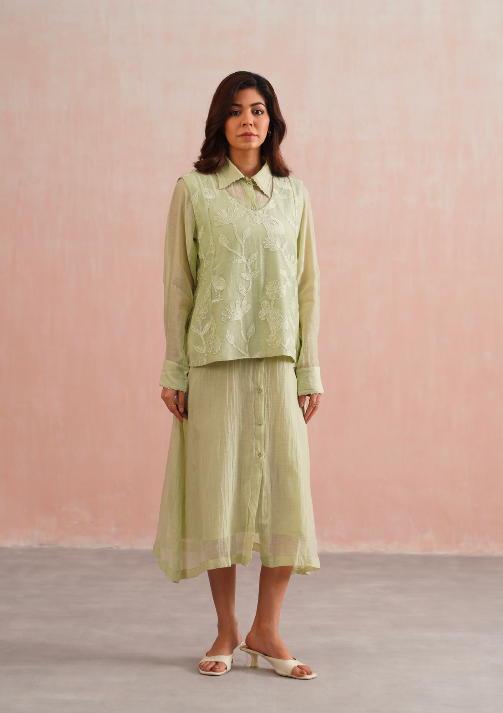 Elena Set – Sage Green Embroidered (Rozmeher By Unnati Garg)