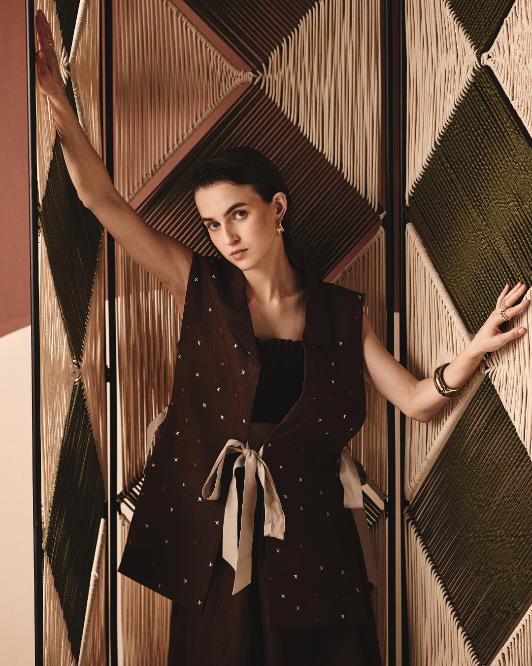 Torie Maxi Co-ord Set - Navy & Brown- Shop Nirvanaa