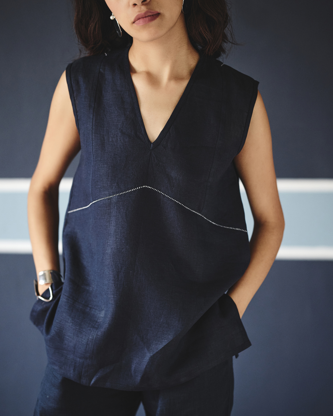 Roseline Co-ord Set - Navy & Brown- Shop Nirvanaa