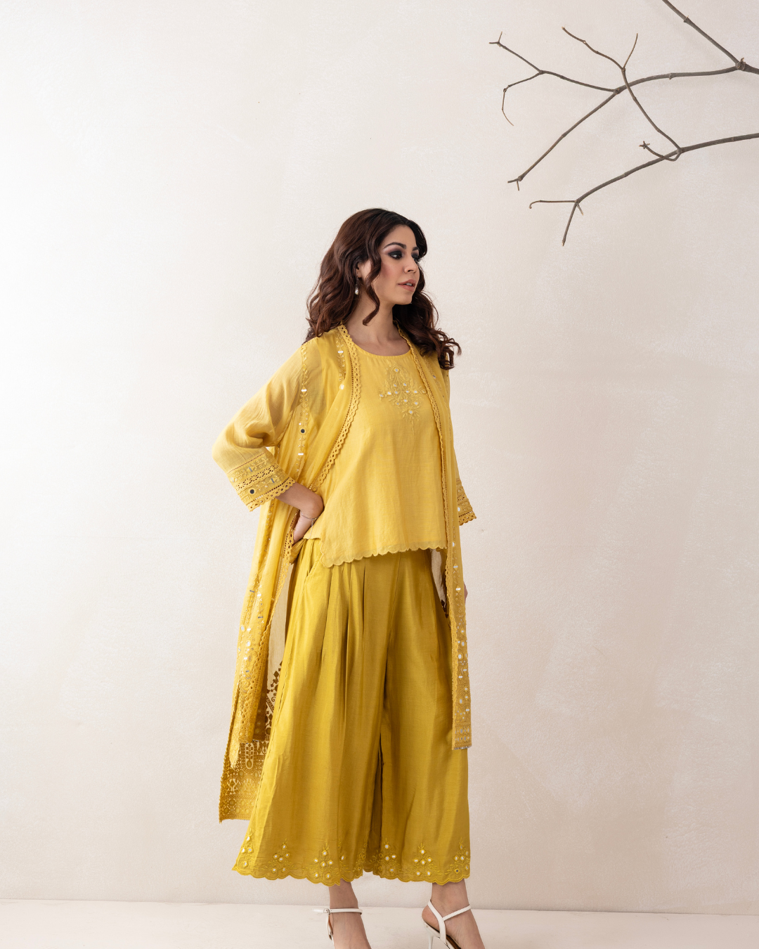 Prabha 3-Piece Co-ord Set (Off-White & Yellow)