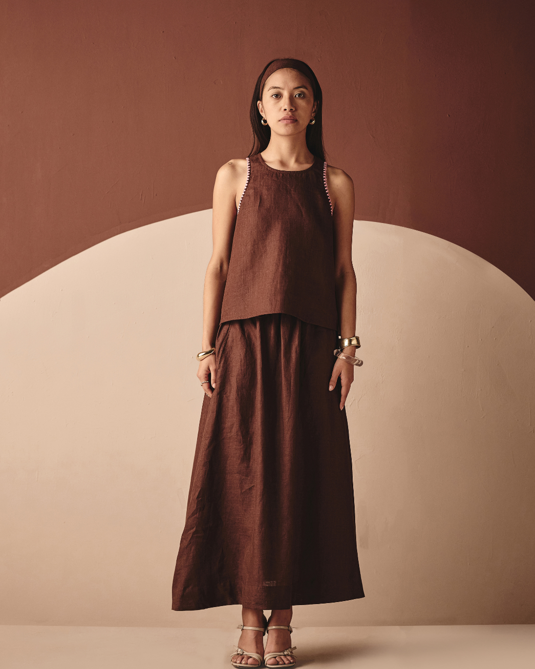 Zuri Eri Co-ord Set - Navy & Brown- Shop Nirvanaa