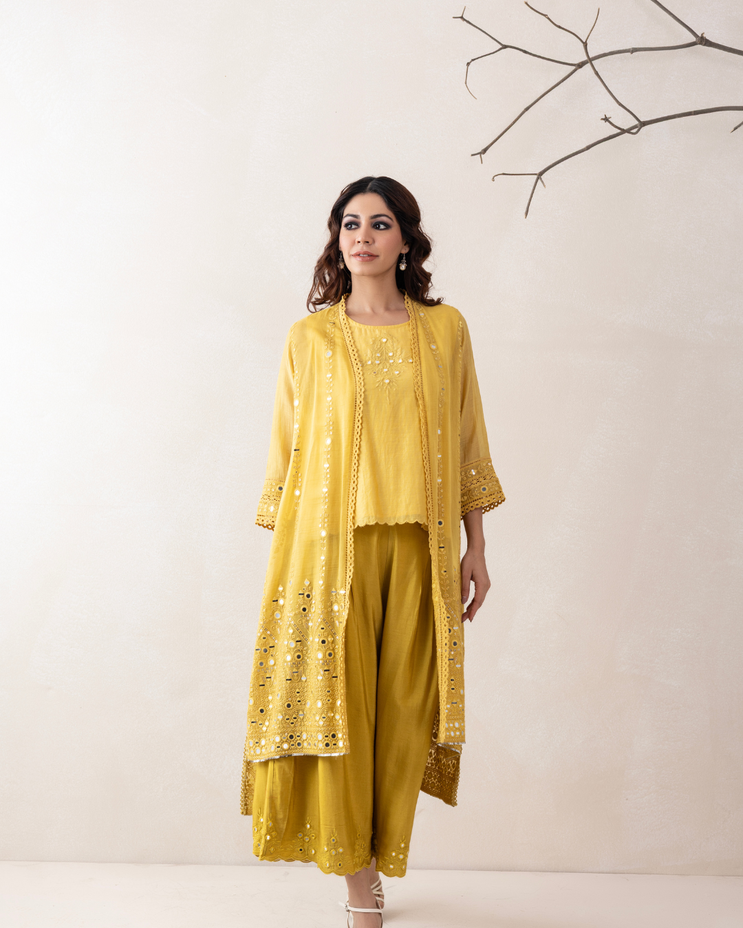 Prabha 3-Piece Co-ord Set (Off-White & Yellow)