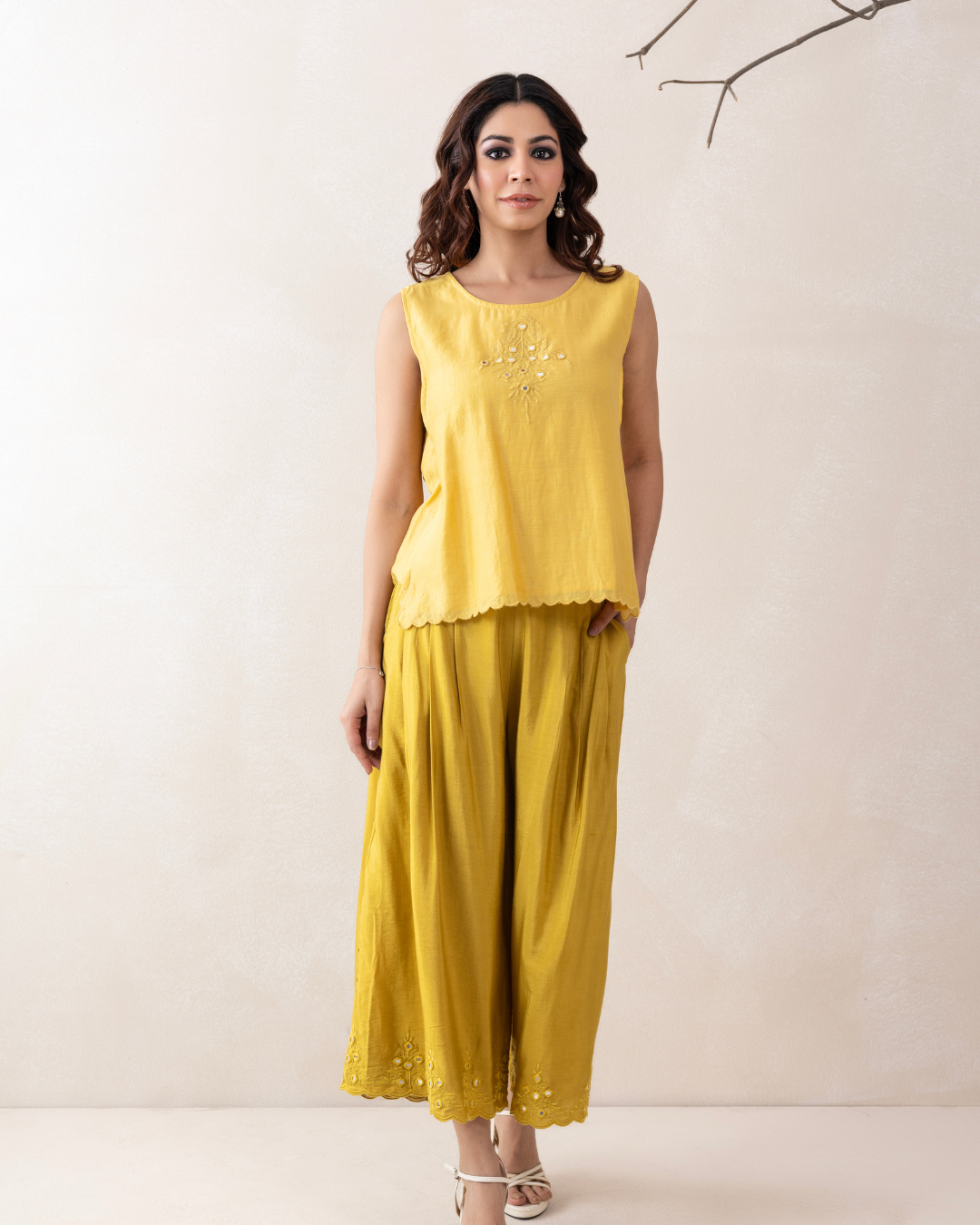 Prabha 3-Piece Co-ord Set (Off-White & Yellow)