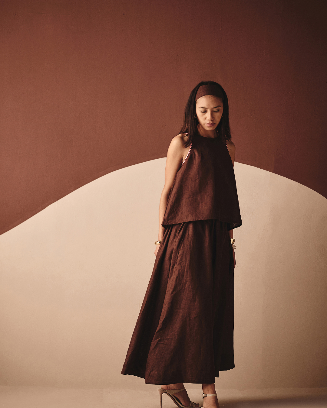Zuri Eri Co-ord Set - Navy & Brown- Shop Nirvanaa