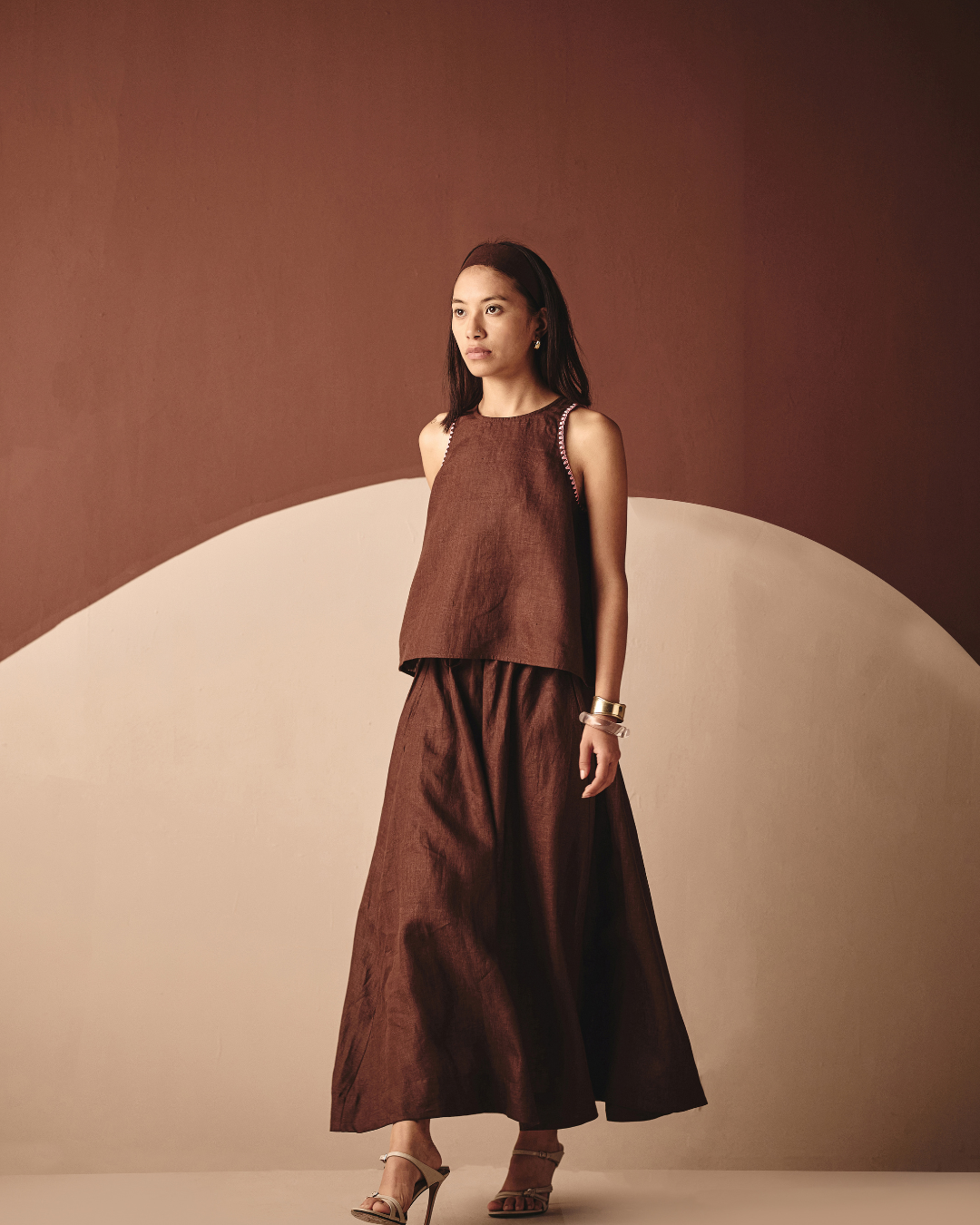 Zuri Eri Co-ord Set - Navy & Brown- Shop Nirvanaa