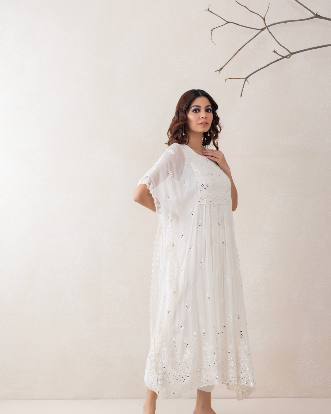 Aabroo Kaftan 3-Piece Set (Off-White & Yellow)