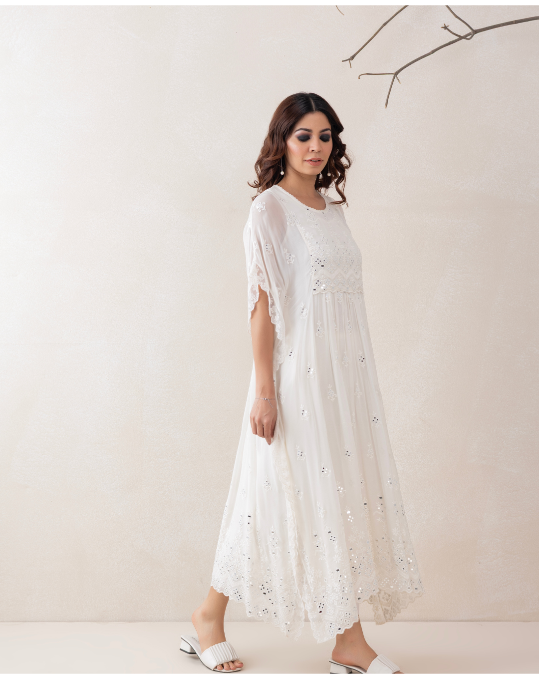 Aabroo Kaftan 3-Piece Set (Off-White & Yellow)