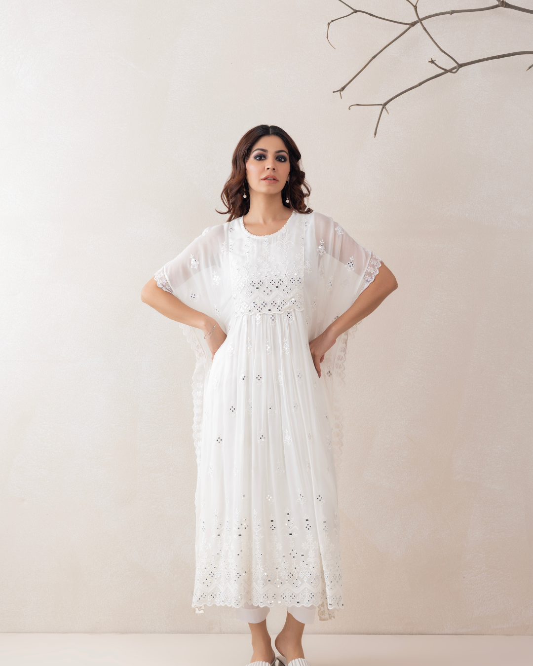 Aabroo Kaftan 3-Piece Set (Off-White & Yellow)