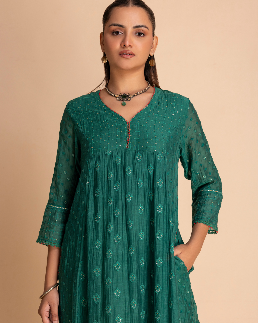 Verda Embroidered Tunic (Emerald Green)