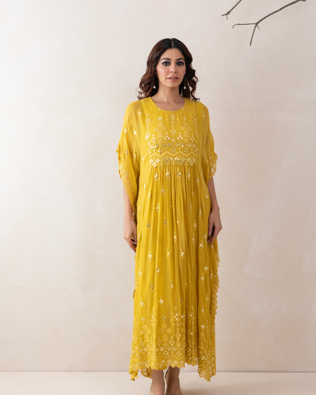 Aabroo Kaftan 3-Piece Set (Off-White & Yellow)