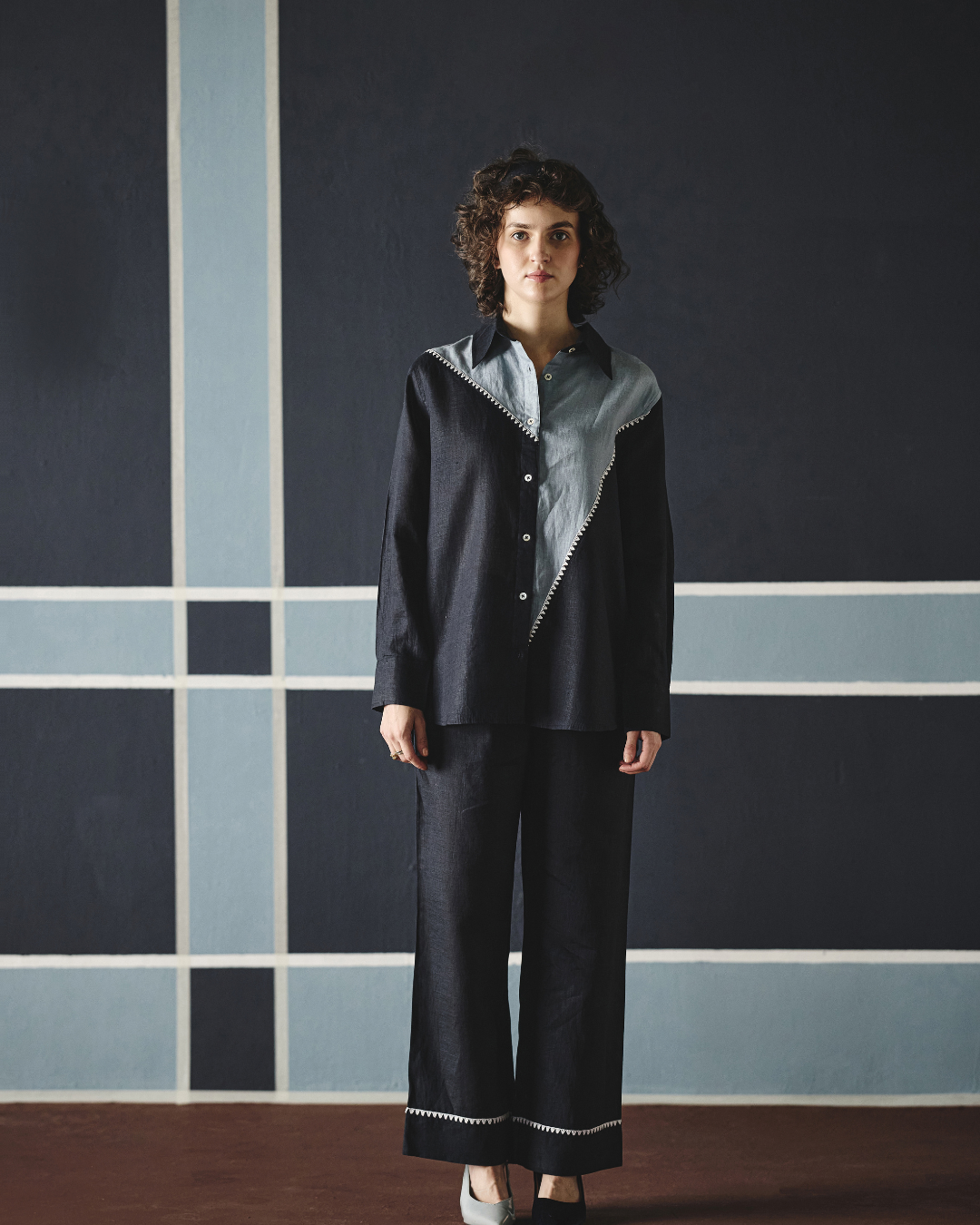 Sofi Co-ord Set - Navy & Brown- Shop Nirvanaa
