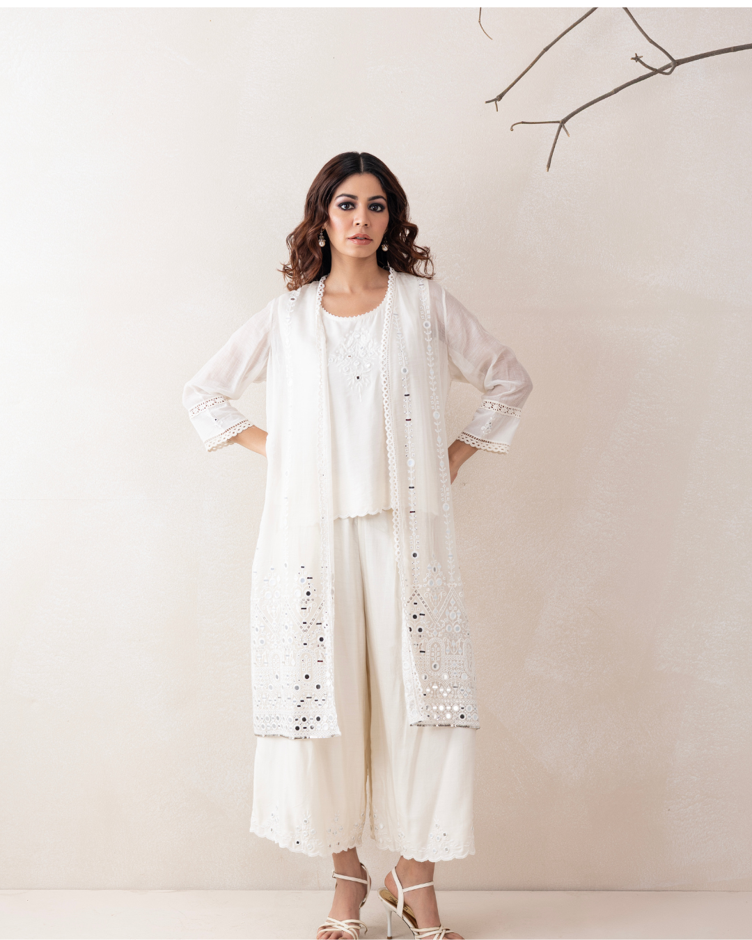 Prabha 3-Piece Co-ord Set (Off-White & Yellow)