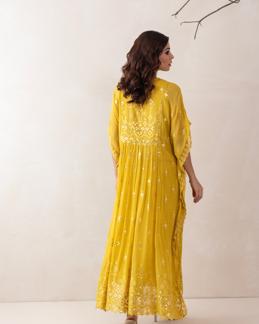 Aabroo Kaftan 3-Piece Set (Off-White & Yellow)