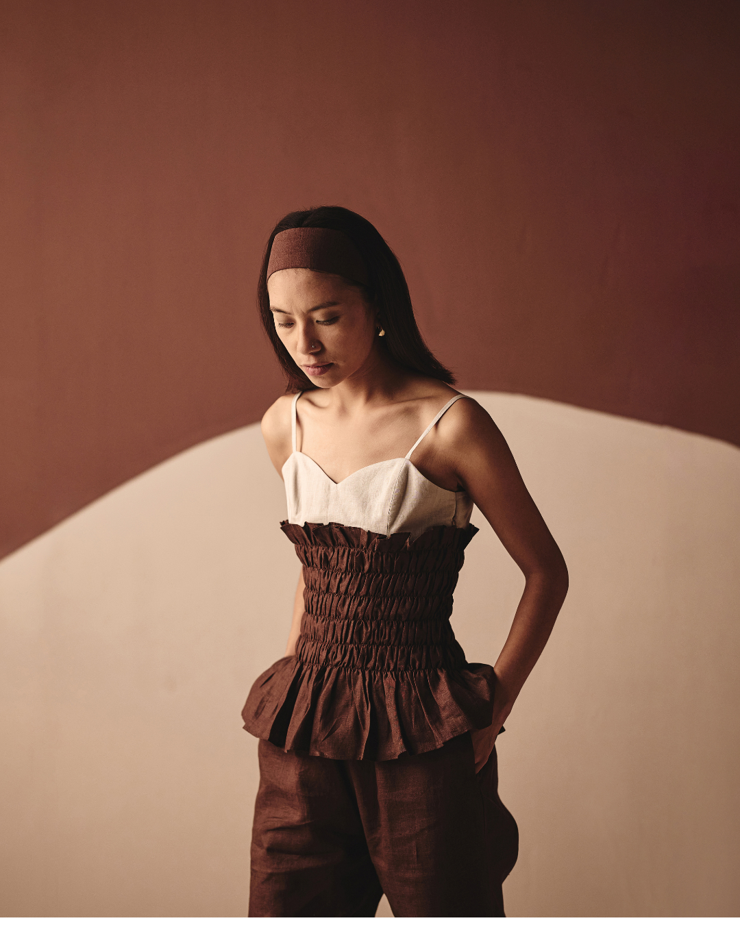 Dual Smocking Co-ord Set - Navy & Brown-  Shop Nirvanaa