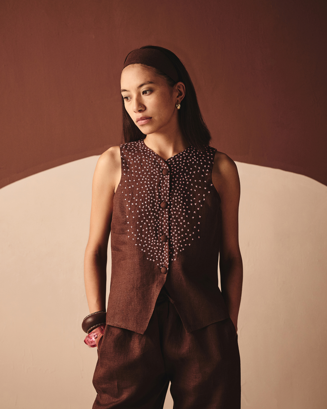 Azul Cross Co-ord Set - Navy & Brown- Shop Nirvanaa