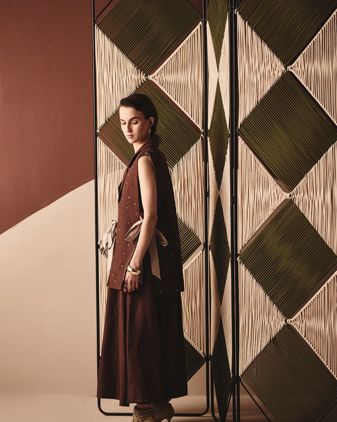 Torie Maxi Co-ord Set - Navy & Brown- Shop Nirvanaa