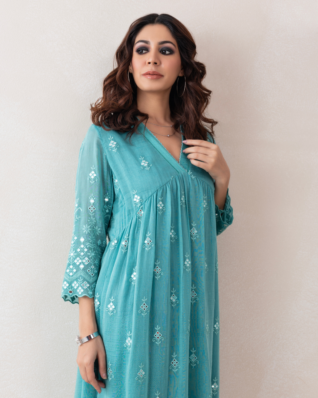 Gulnaar Dress (Firozi & Red Chanderi)