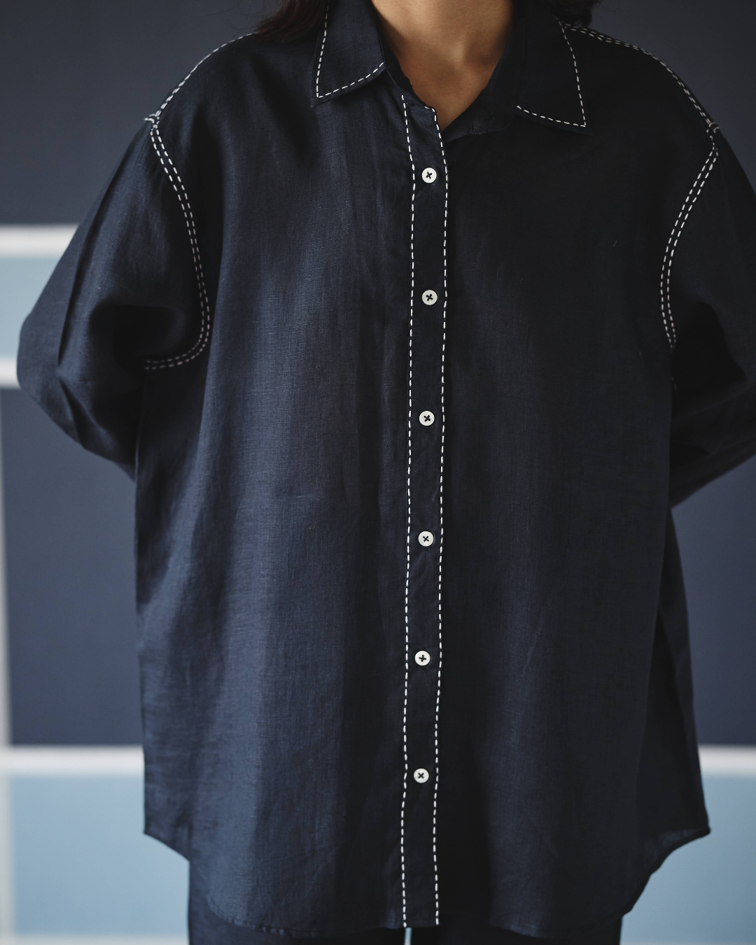 Kantha Co-ord Set - Navy & Brown- Shop Nirvanaa