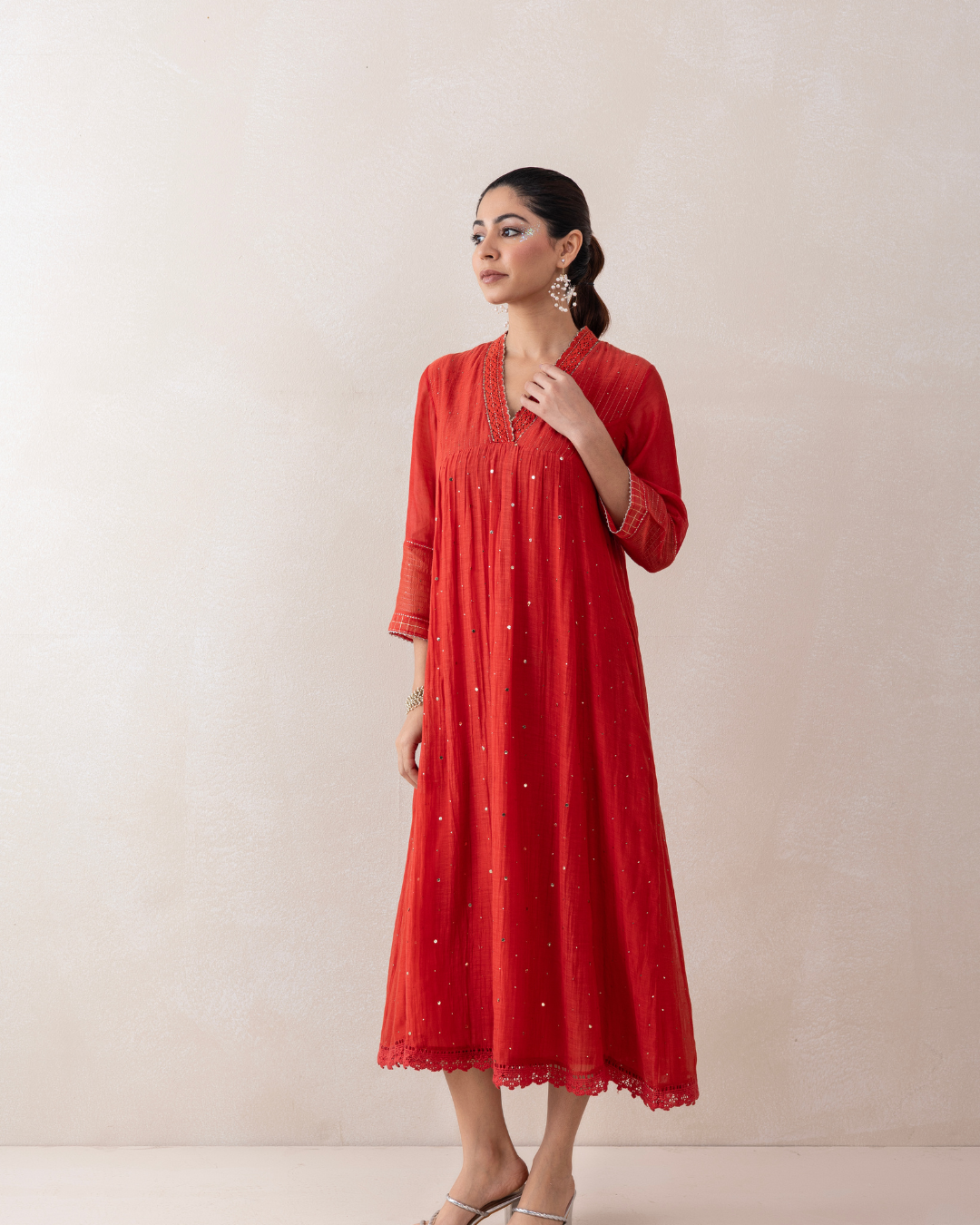 Sitara Dress (Crimson Red Mukaish Chanderi)