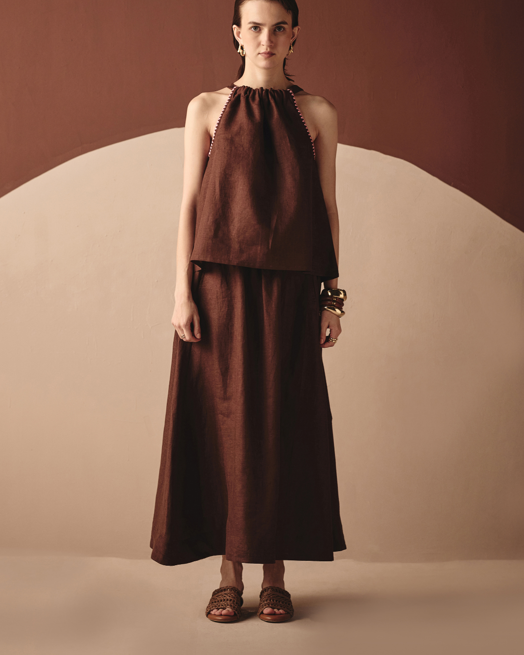 Noir Eri Co-ord Set - Navy & Brown- Shop Nirvanaa