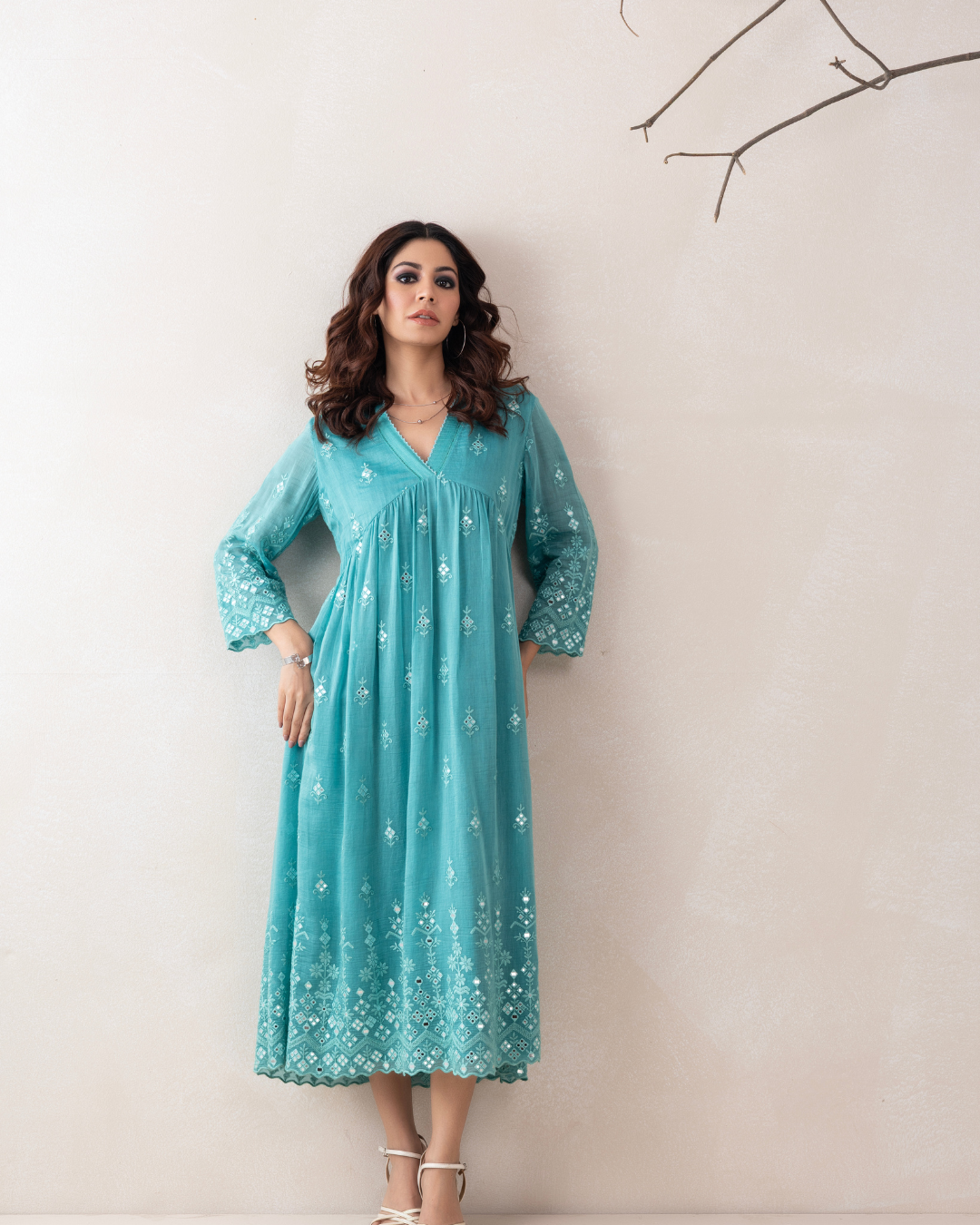 Gulnaar Dress (Firozi & Red Chanderi)