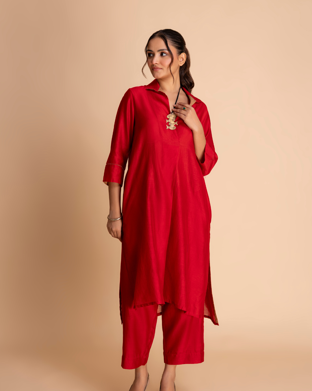Kisbah Kurta Set (Red & Emerald Green)