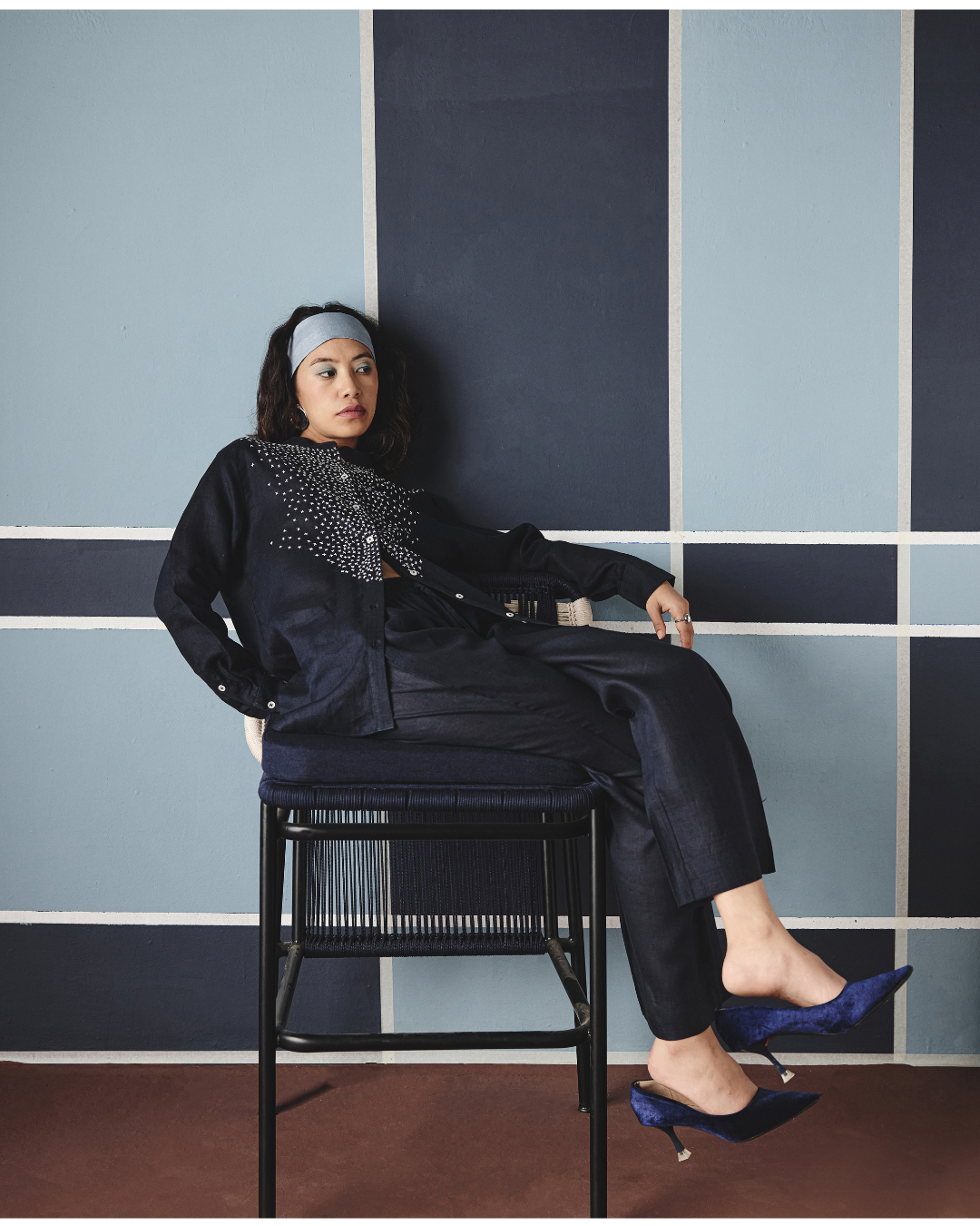 Azul Co-ord Set - Navy & Brown- Shop Nirvanaa