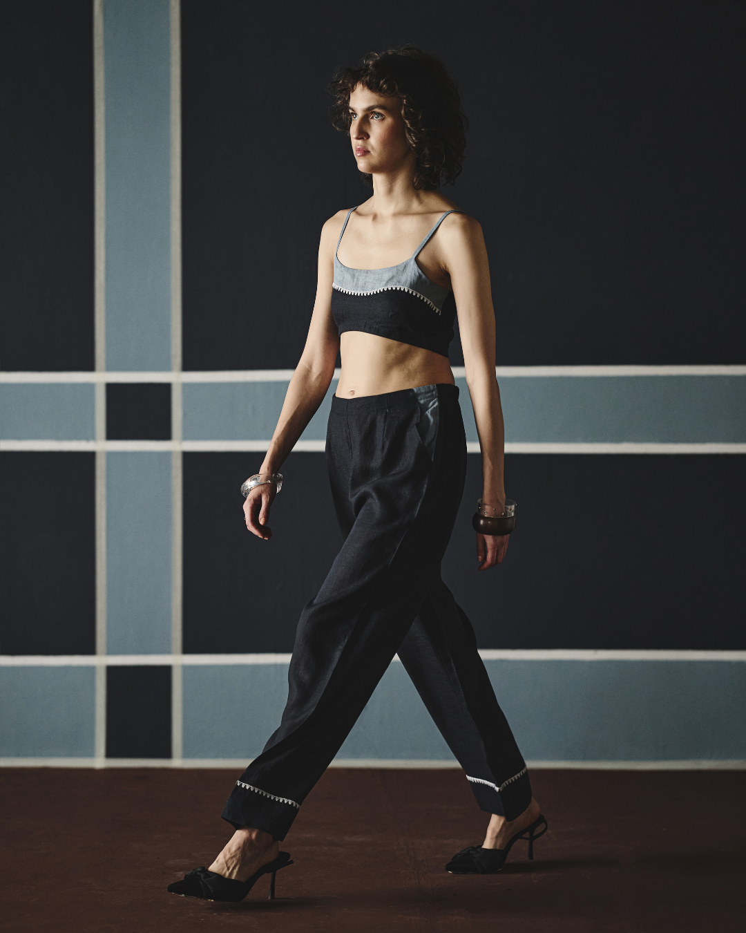 Dual Embroidered Co-ord Set - Navy & Brown- Shop Nirvanaa