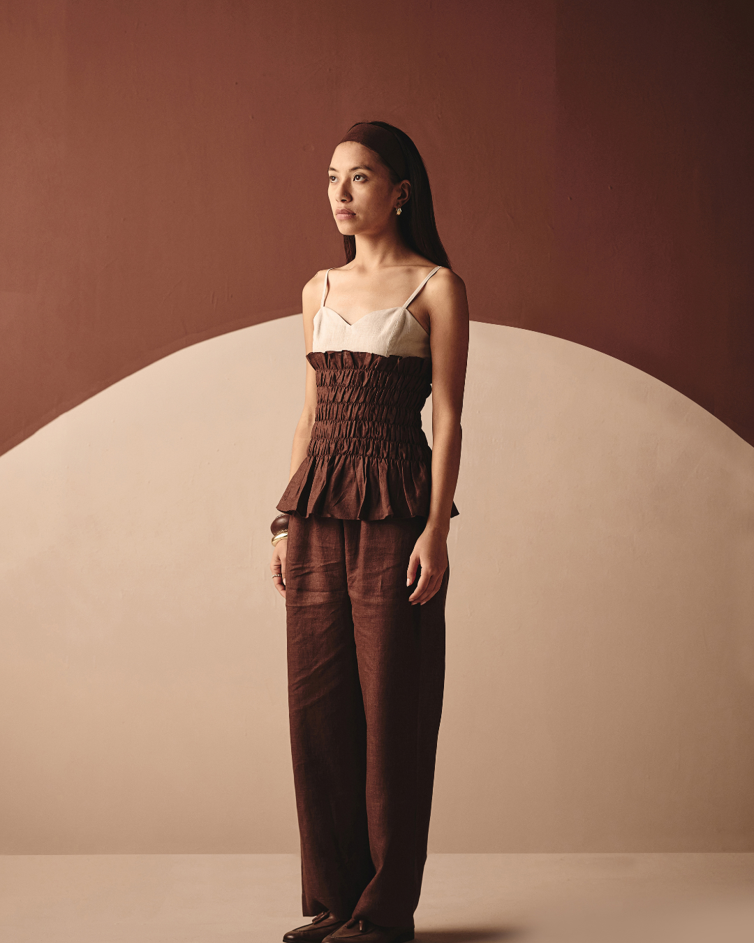 Dual Smocking Co-ord Set - Navy & Brown-  Shop Nirvanaa
