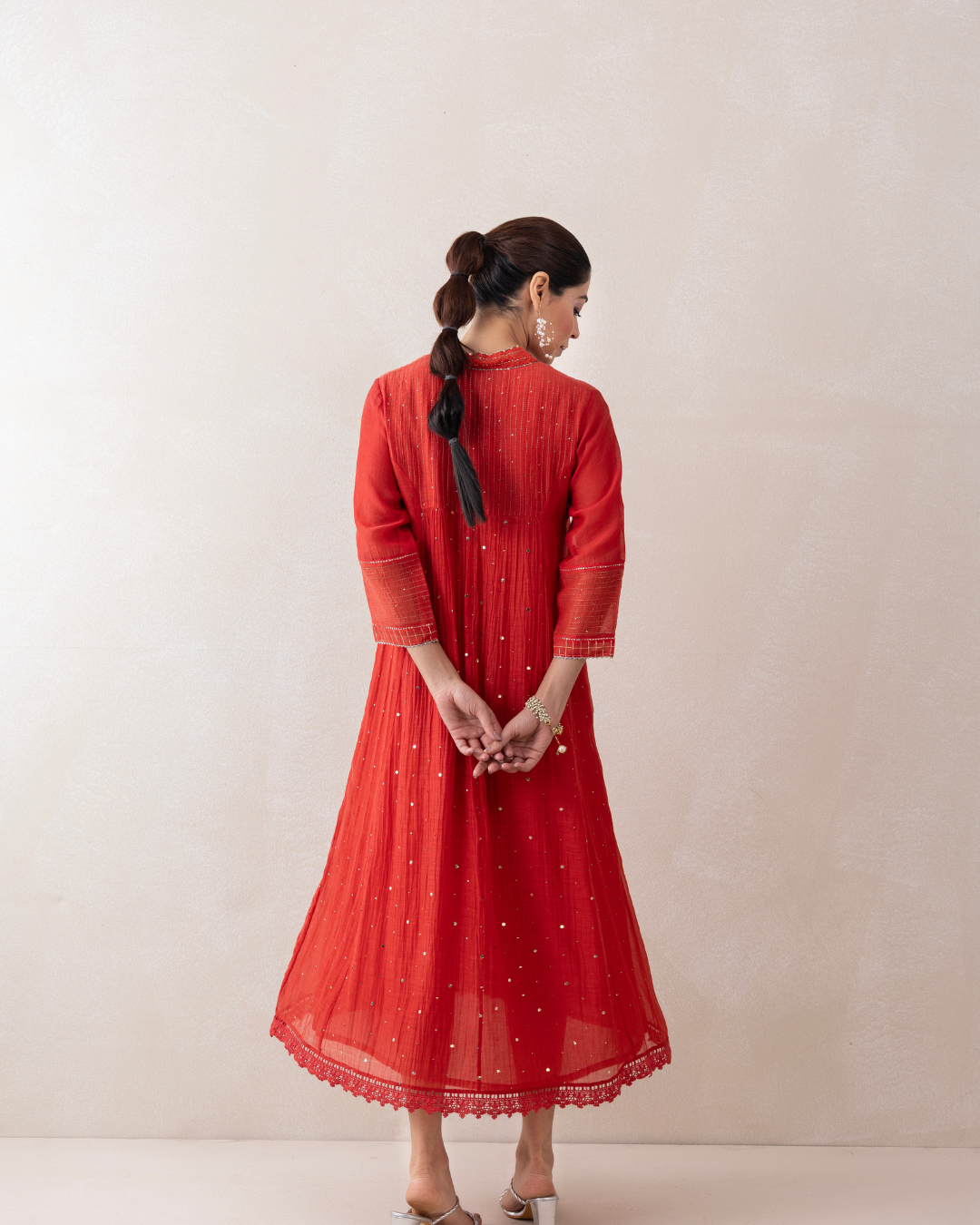 Sitara Dress (Crimson Red Mukaish Chanderi)
