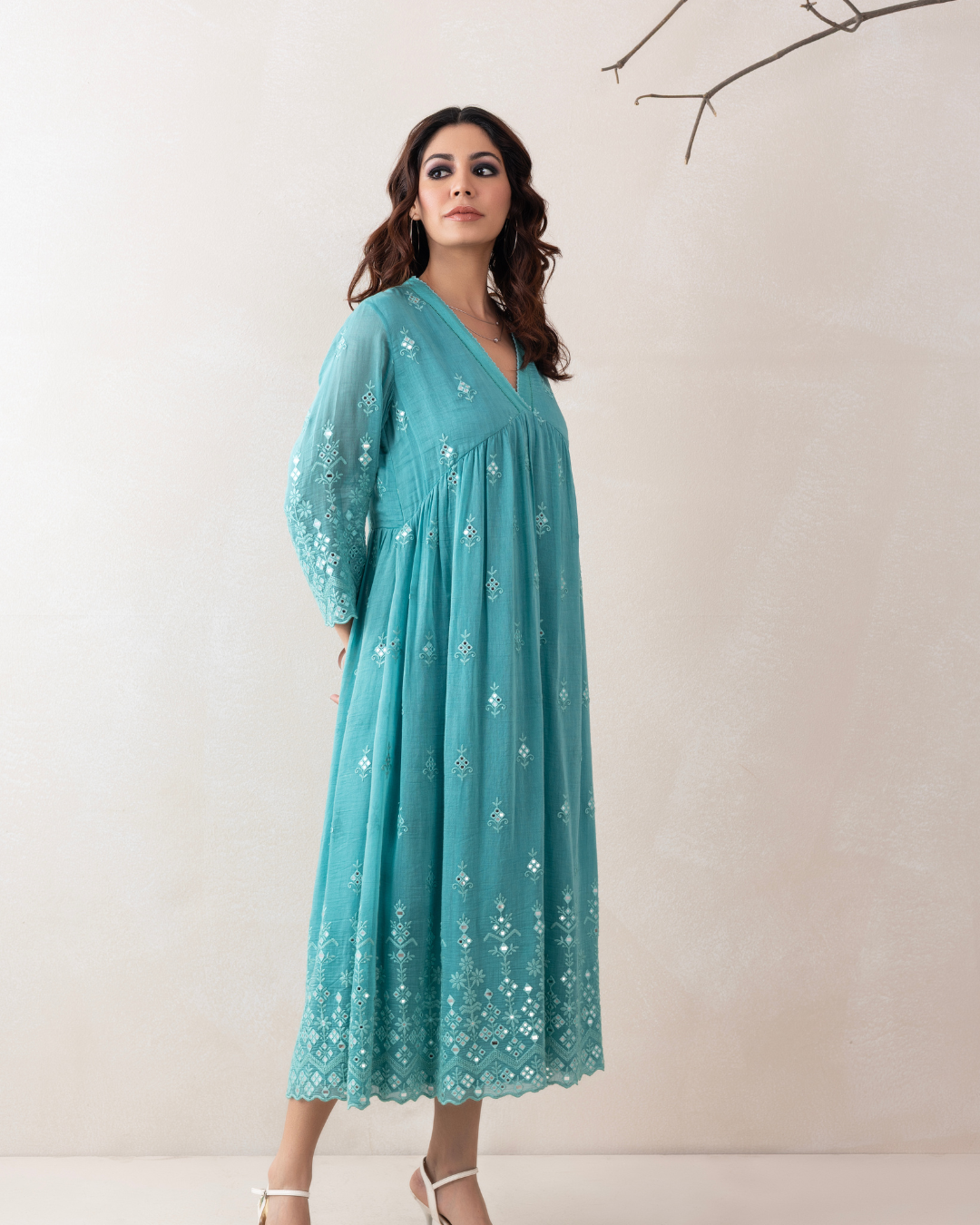 Gulnaar Dress (Firozi & Red Chanderi)