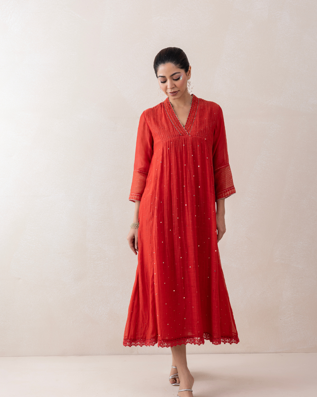 Sitara Dress (Crimson Red Mukaish Chanderi)