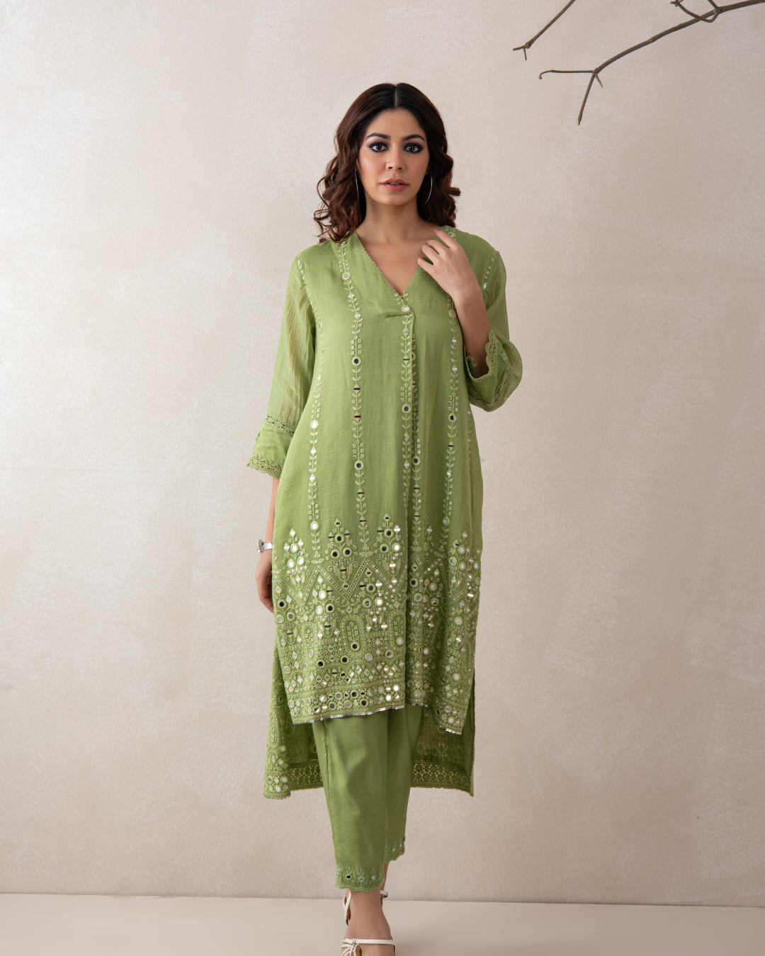 Aabha Tunic Set (Emerald Green & Firozi)