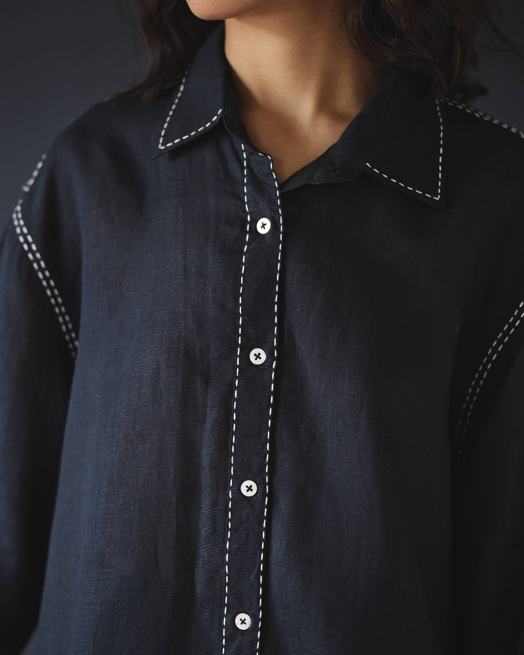 Kantha Co-ord Set - Navy & Brown- Shop Nirvanaa