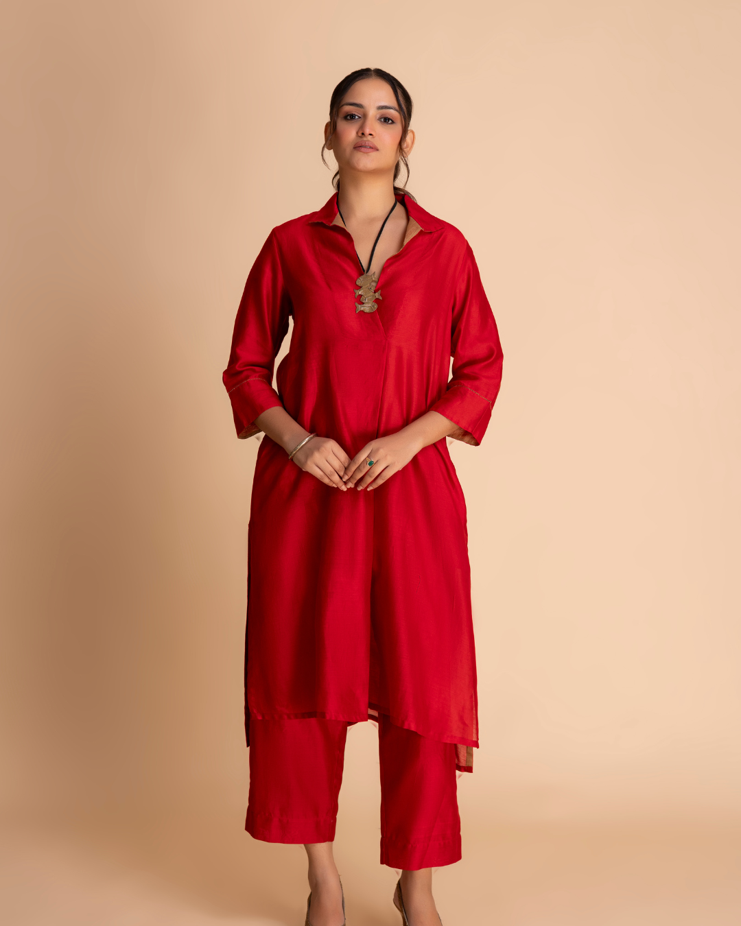 Kisbah Kurta Set (Red & Emerald Green)