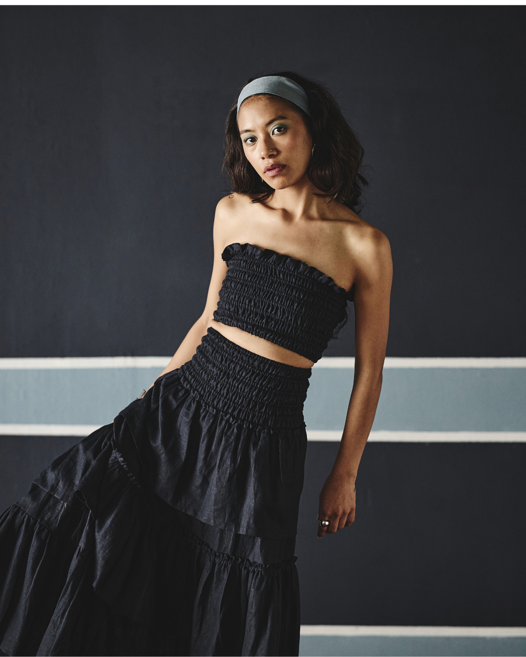 Elsa Smocking Co-ord Set - Navy & Brown- Shop Nirvanaa
