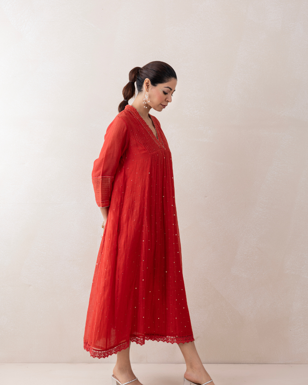 Sitara Dress (Crimson Red Mukaish Chanderi)