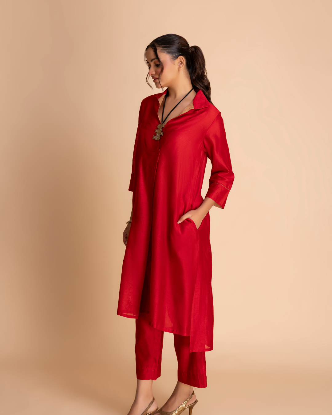 Kisbah Kurta Set (Red & Emerald Green)