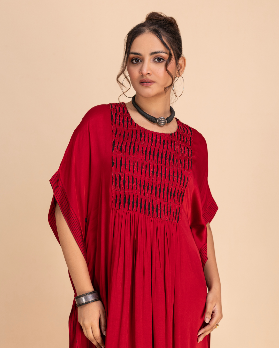 Rekhta Kaftan (Crimson Red Modal Satin)
