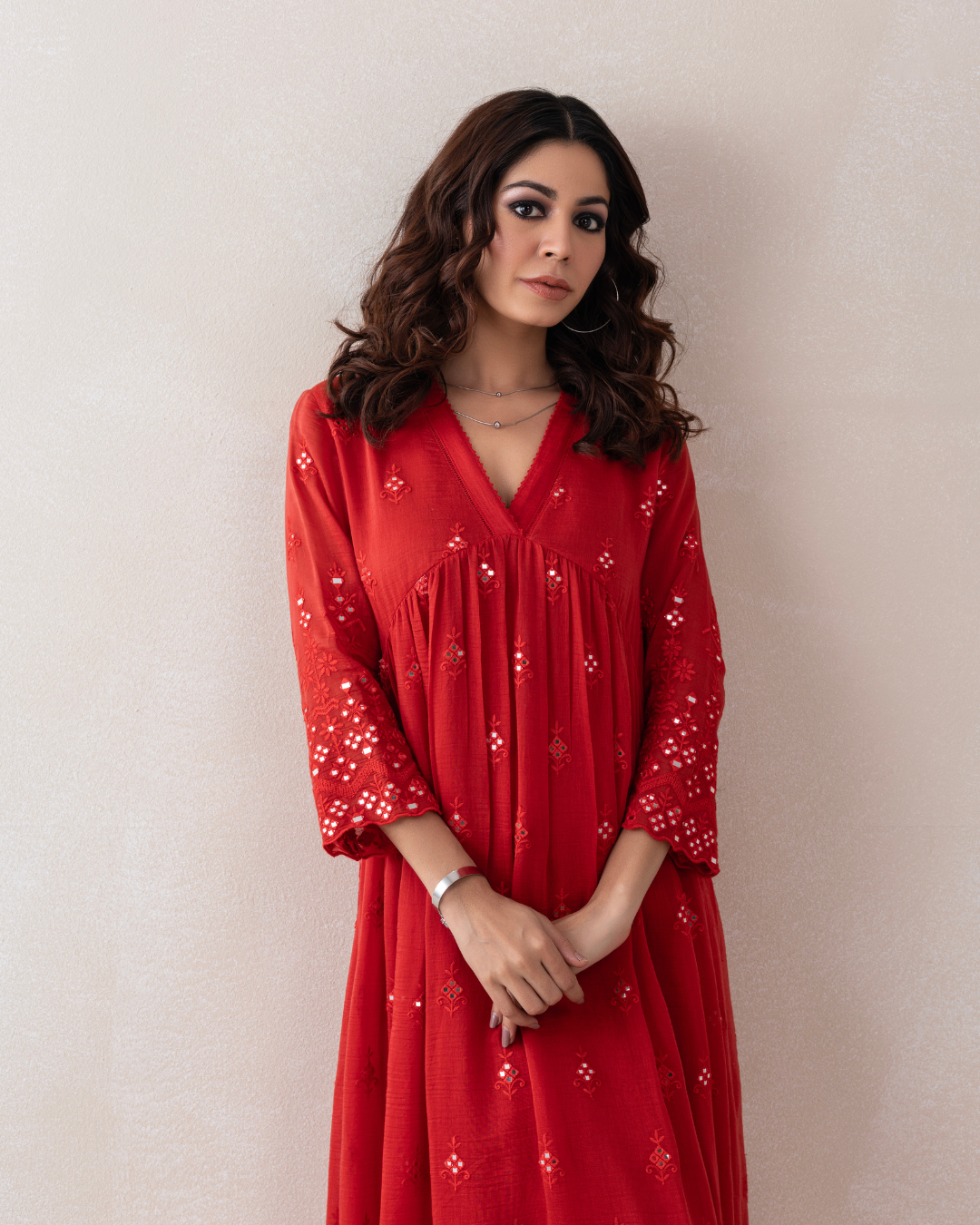 Gulnaar Dress (Firozi & Red Chanderi)
