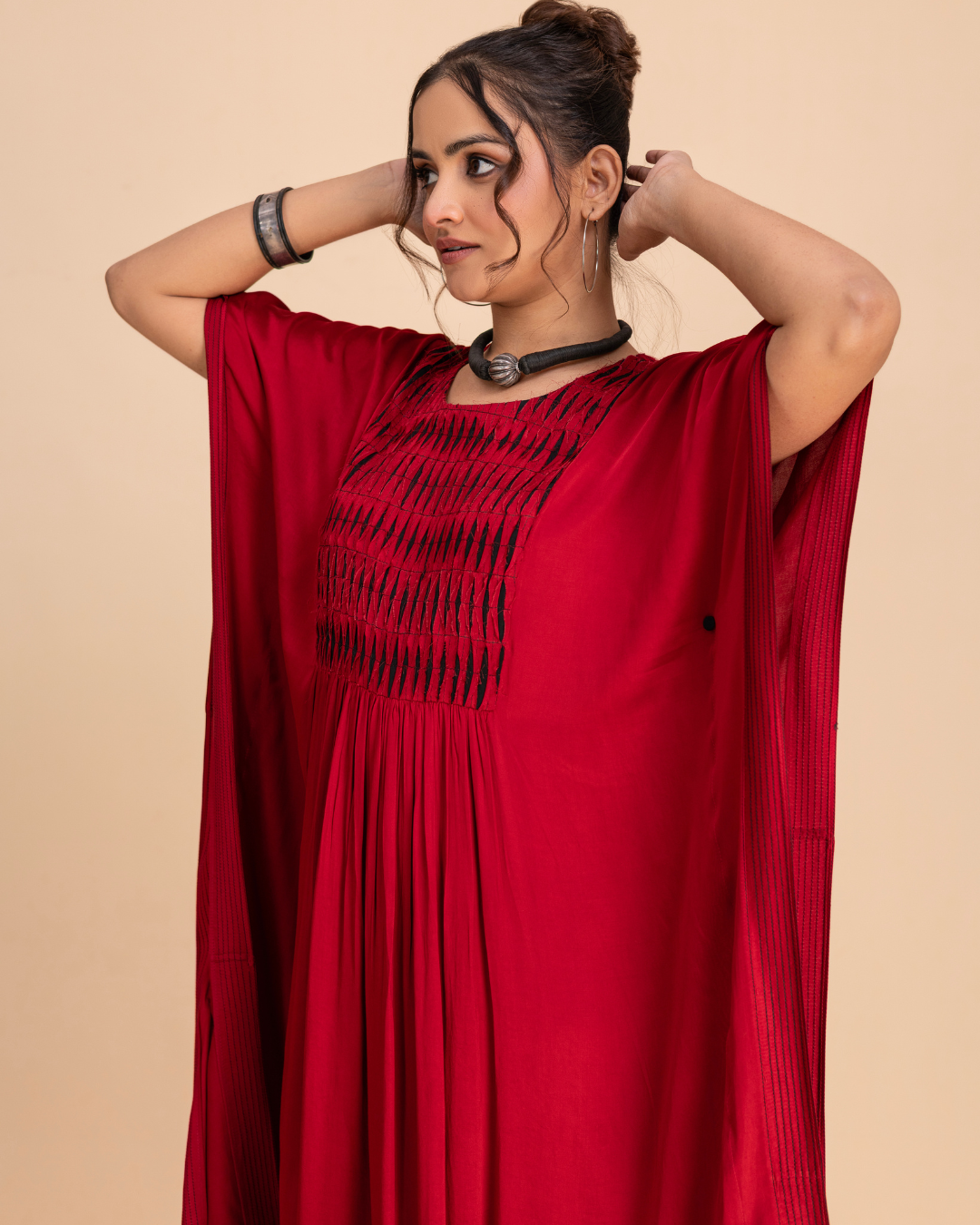 Rekhta Kaftan (Crimson Red Modal Satin)
