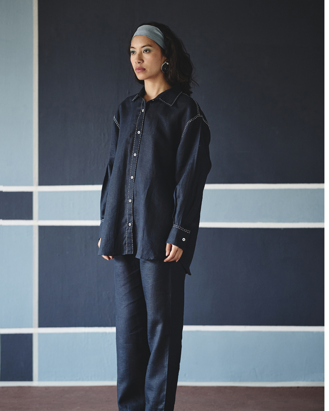 Kantha Co-ord Set - Navy & Brown- Shop Nirvanaa