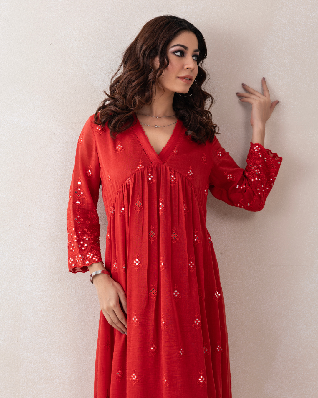 Gulnaar Dress (Firozi & Red Chanderi)
