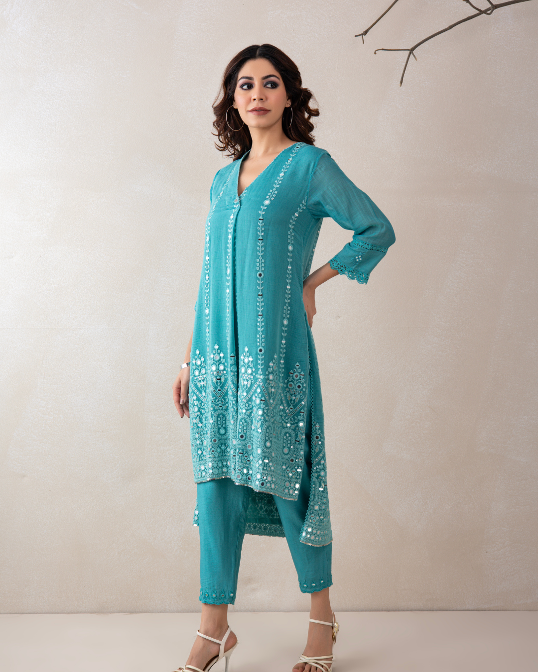 Aabha Tunic Set (Emerald Green & Firozi)