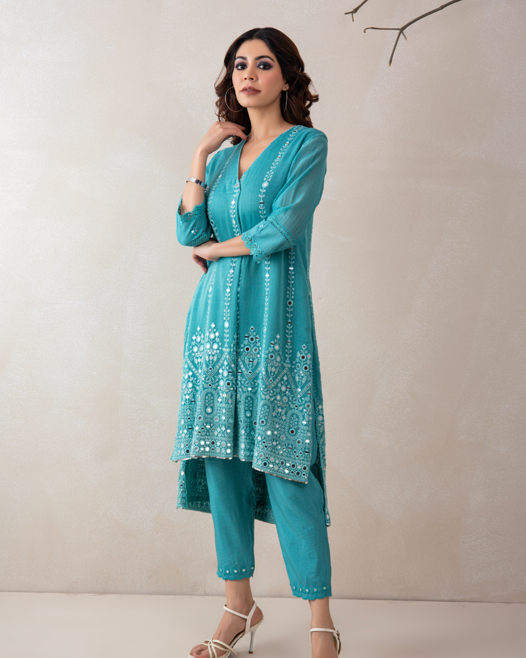 Aabha Tunic Set (Emerald Green & Firozi)