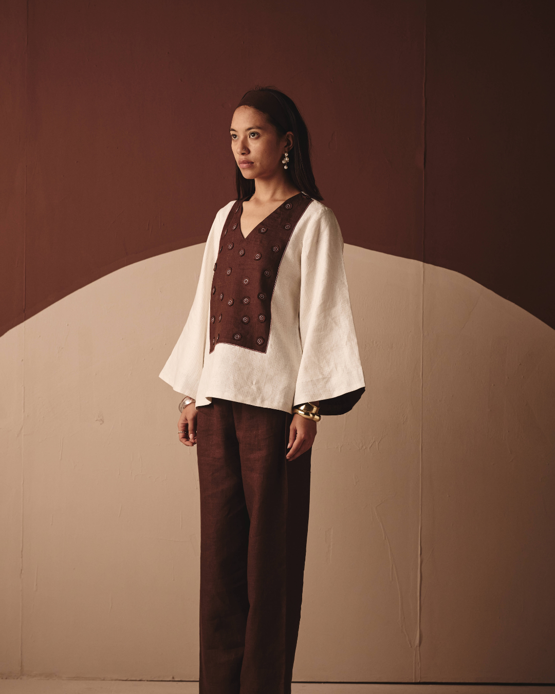Bianca Eri Co-ord Set - Navy, Brown & Off-White Stripes- Shop Nirvanaa