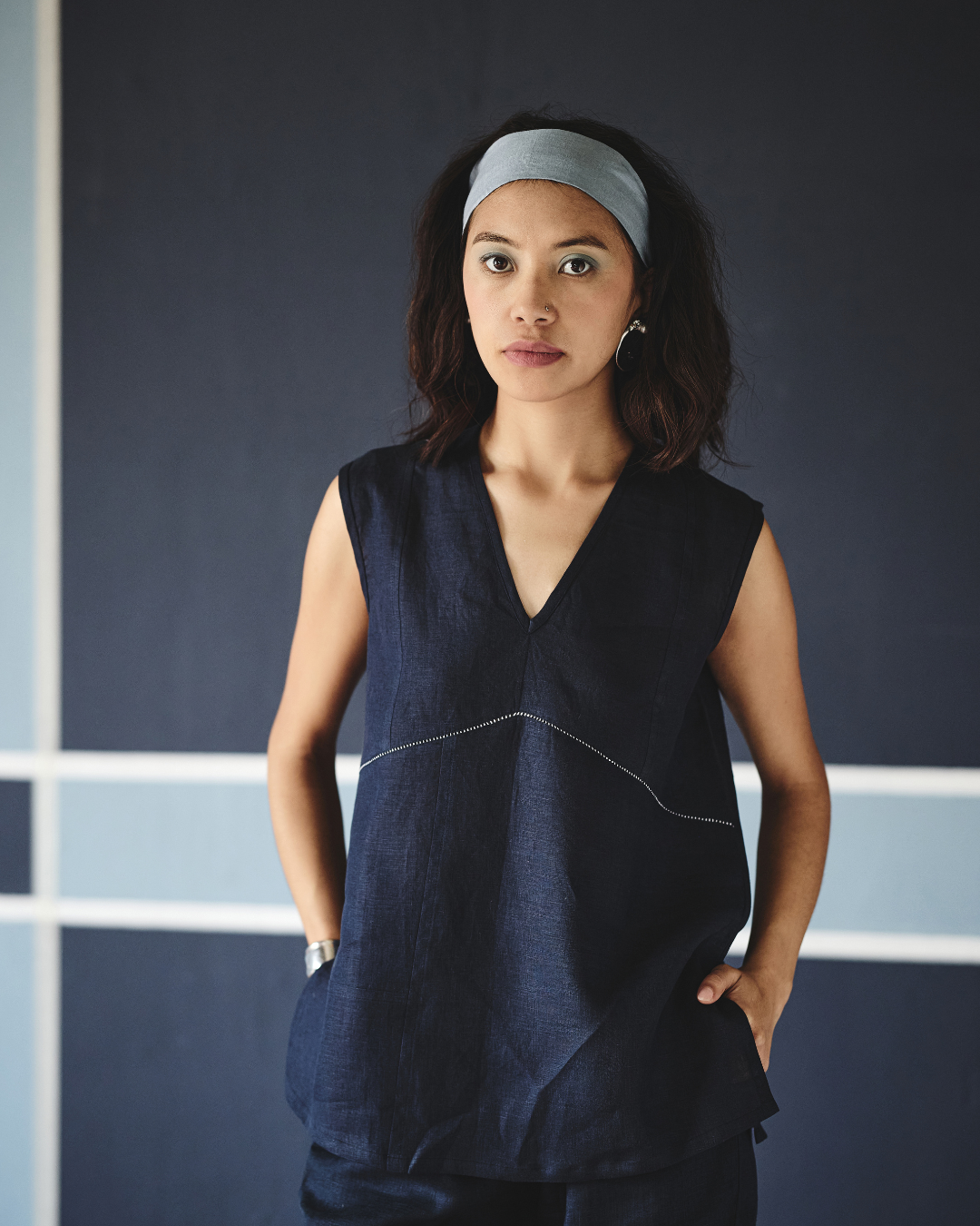 Roseline Co-ord Set - Navy & Brown- Shop Nirvanaa